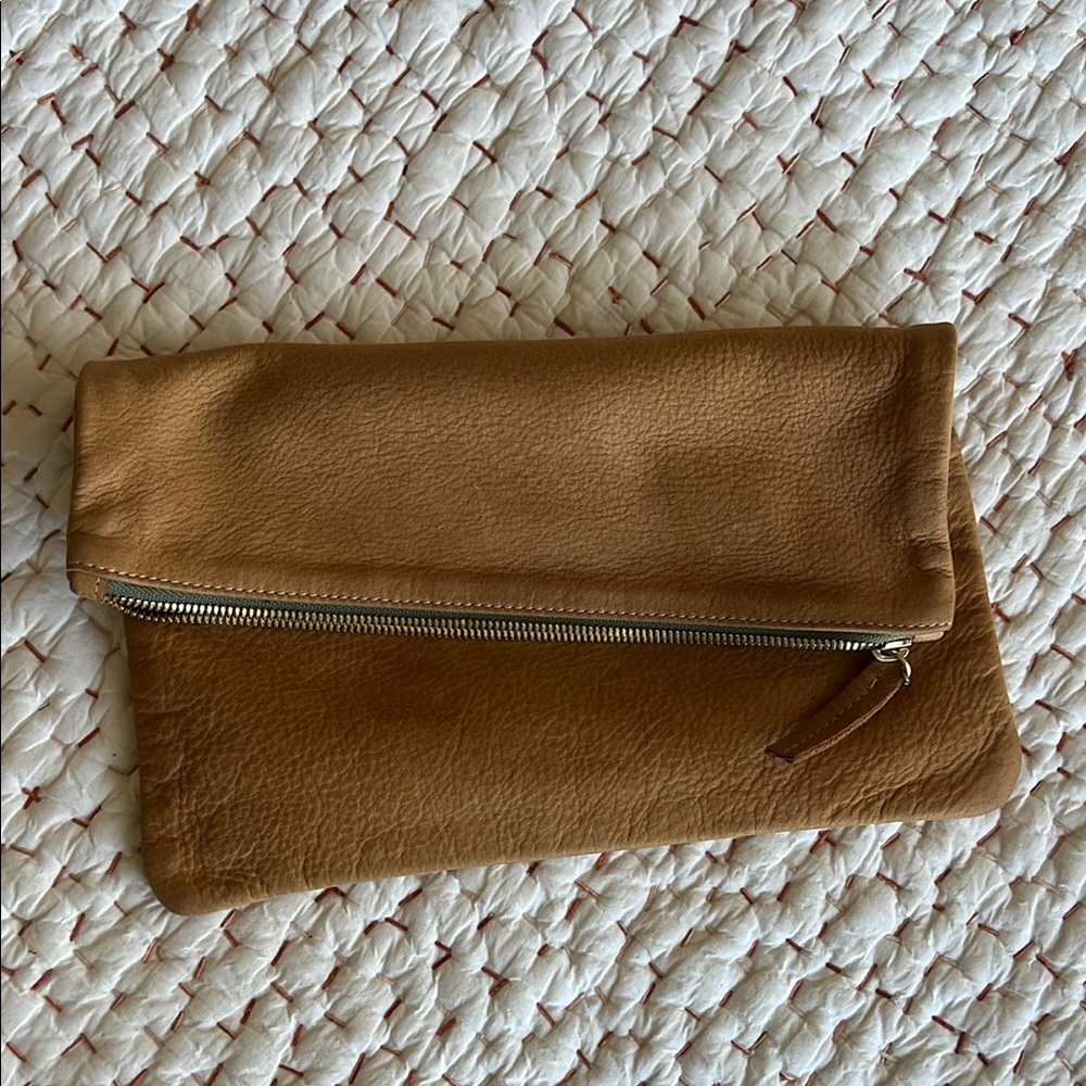 Tan Leather Clutch with Zipper